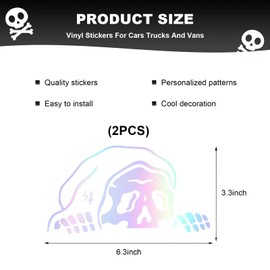 MUQIDA 2 PCS Creeper Skeleton Stickers, Waterproof Vinyl Decal Peeking Skeleton Bumper Sticker, Funny Scary Vehicle Exterior Decoration for Rear Window Door Trunk Laptop Wall (Colorful)