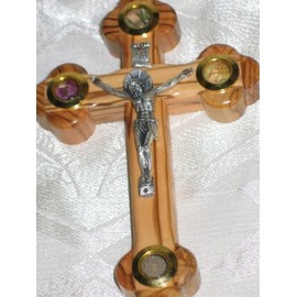 Cross Crucifix Orthodox 14 Station 4 Lens Olive Wood 5 Inch Jerusalem