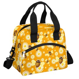 Cheerful Bees Lunch Bag Women Lunch Box for Women Adult Men Reusable Cute Lunch Box Tote Cooler Bags Insulated Portable Lunch Containers for Work, Office, Travel, Picnic