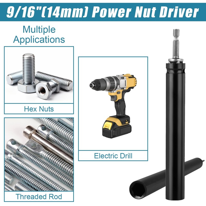 Haiabei 9/16"(12 Inch) Power Nut Driver Nut Runner Hollow Socket
