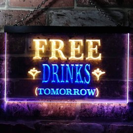 ADVPRO Free Drinks Tomorrow Bar Illuminated Dual Colour LED Bar Light Neon Light Advertising Neon Sign Blue & Yellow 300 x 210 mm st6s32-i0649-by