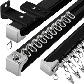 KOLAKO Ceiling Curtain Track, 3Ft-9Ft Heavy Duty Curtain Track Wall Mount Track Curtains Rail System, Aluminum Alloy, Sliding Ceiling Track for Curtains, Black