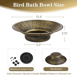 Bird Bath for Outside, Solar Powered Bird Bath Bowl Fountain