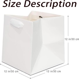MAQMAQQ Large Square Gift Bags Square Bottom Bags with Handles for Party Favor, Birthday Gift Bag (12 x 12 x 12 in, 2 CT) (White (2Pcs))