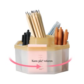 IOO6Z8SY 5 Compartments Rotating Pen Holder - 360° Design, PP Material, Large Middle Compartment + 4 Small Compartments - Perfect for Pens, Scissors, Erasers - Office/Desk Organiser, Transparent Beige