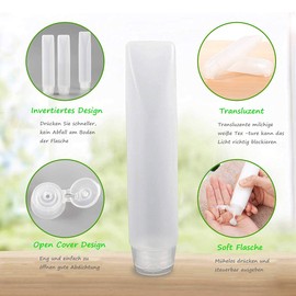 Voarge 10 x 30 ml plastic travel bottles set, bottle refillable cosmetic containers with flip caps for shampoo, conditioner, lotion, toiletries