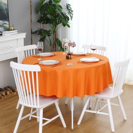 FOLINS&HOME Orange Round Tablecloth 70 Inch Waterproof Heavy Duty Wrinkle Free Polyester Fabric Table Cloth, Spillproof Washable Table Cover for Parties, Camping, Picnic, Banquet, Indoor and Outdoor