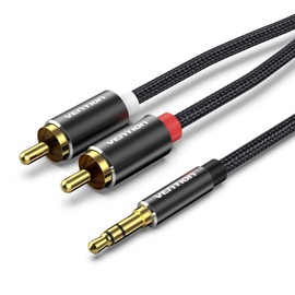 VENTION RCA to 3.5mm Cable 1m Nylon Braided Phono 3.5mm Jack Stereo to 2 RCA Lead Audio Y Splitter Aux Cable Compatible with DJ Controller Hi-Fi Amplifier Speaker