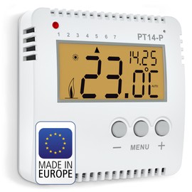 ELEKTROBOCK PT14-P Digital Room Thermostat 230 V Programmable Wall Thermostat with Large Illuminated LCD Display for Electric Heaters Adjustable Weekly Program and Additional Functions