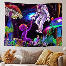 FENDROM Blacklight Astronaut Space Tapestry,Alien Mushroom Galaxy Universe Planet Glow in Dark Wall Hanging for Men, Boys and Teens Cool Poster Room Decor