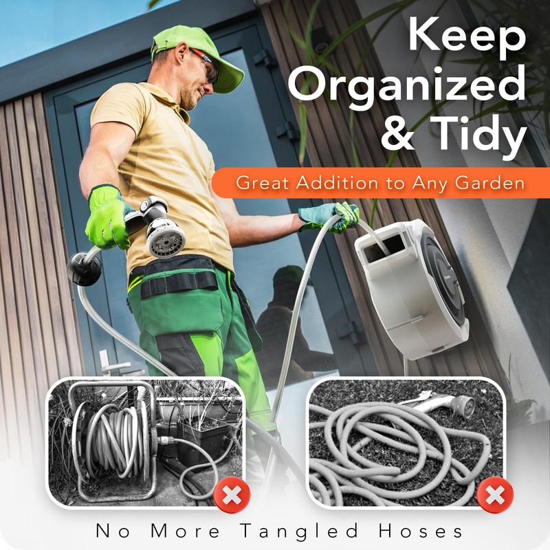 110 FT Retractable Garden Hose Reel by HOZEREEL, Outdoor Garden