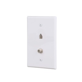 EATON Wiring 3536-4W-L Flush Mount Mid Size Wall Plate with Telephone Jack and Coaxial 4-Conductor, White