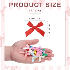 MECCANIXITY 150 Pcs Mini Ribbon Bow 1.8 Inch Mini Fabric Satin Ribbon Flower Bows for Craft DIY Sewing Wedding Birthday Party Bright Red
