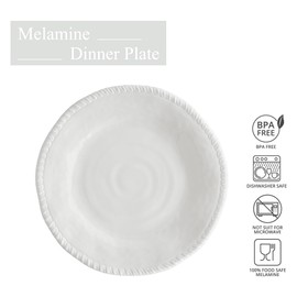 UPware Rope Melamine Dinner Plate Set, Round Plates with Rope Edge for Main course, Pasta, and Salad, BPA-Free, Dishwasher Safe, White, 11 Inch, Set of 6