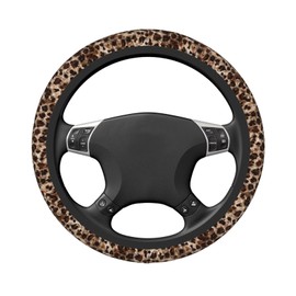 MAGIFUN Brown Leopard Steering Wheel Cover Breathable and Sweat Absorption Steering Wheel Covers Sweat Absorption and Universal 15 inch, Cheetah Car Accessories