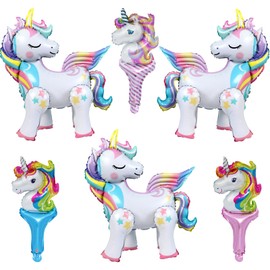 HTTDSLF Pack of 6 3D Unicorn Balloons Helium Balloons, Unicorn Decoration Children's Birthday, Walking Unicorn Balloons, Birthday Balloons, Premium Balloons, for Girls Children Birthday Party