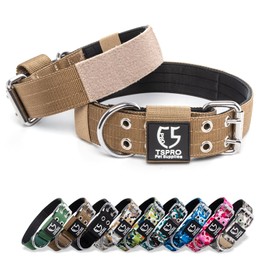 TSPRO Tactical Dog Collar 1.5 inch Wide Dog Collar Heavy Duty Dog Collars with Metal Buckle and Patch Adjustable Strong Thick Basic Dog Collars for Medium Dogs (Khaki -M)