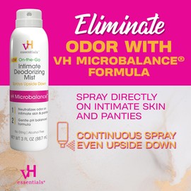 vH essentials Feminine Spray, Intimate Deodorizing Mist, Gentle Odor Eliminating Ph Balanced Formula, Sting Free, Alcohol free, Continuous Spray, 3 floz.