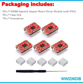 WWZMDiB A4988 Stepper Motor Drive with Heat Sink for Arduino, 3D Printer, CNC Machine or Robotics (5Pcs A4988)