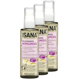 Isana Nourishing Cleansing Oil, 300 ml (3 x 100 ml Bottles) - Gently Cleans Face, Lips and Eyes - Especially Suitable for Dry and Sensitive Skin