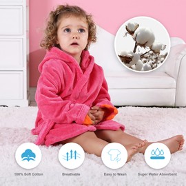 MICHLEY Girls Boys Robe Cotton Towel Baby Animal Dinosaur Style Hooded Bathrobe（Rose 3-5T）