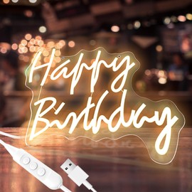 Rnovebodr Happy Birthday Neon Lights [9 Colors RGB] - 18.5" x14.2'' Dimmable Light Up Sign for Birthday Party Decorations, Wall Decor with USB Power