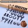 JeweBella 15Pairs Mens Earrings Stainless Steel Silver Black Stud Earrings