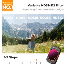 K&F CONCEPT Variable ND32-512 Filter Compatible with DJI Osmo Pocket 3, K-Series Magnetic 5-9 Limited Stops Adjustable ND Filter, Action Camera Accessories, Multi-Coated HD Optical Glass