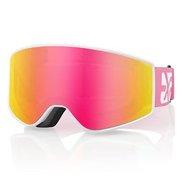 Ski Goggles, Anti Fog Parent-child Snow Goggles Set, 100% UV Protection OTG Snowboard Glasses for Men, Women, Youth, kids (Kids Ski Goggles-Pink)