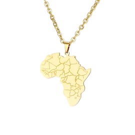 Africa Map Pendant Chain Necklace Men African Gold Plated Map Pendant Necklace (Gold, One size)