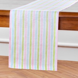 Solino Home Stripe Linen Table Runner 90 Inches Long – 100% Pure Linen Multicolor Palm Beach Table Runner 14 x 90 Inch for Spring, Easter – Handcrafted and Machine Washable – Palm Beach Stripe