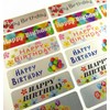 Happy Birthday Greeting Stickers, Silver Self-Stick Labels for Cards, Envelopes,