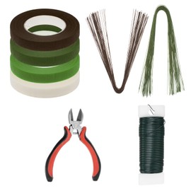 HARFINGTON Floral Arrangement Kit, 4 Rolls 30 Yards Floral Tape and Wire Cutter with Floral Stem Wire and 22 Gauge Green Floral Wire for Floral Arranging Bouquet Wrap