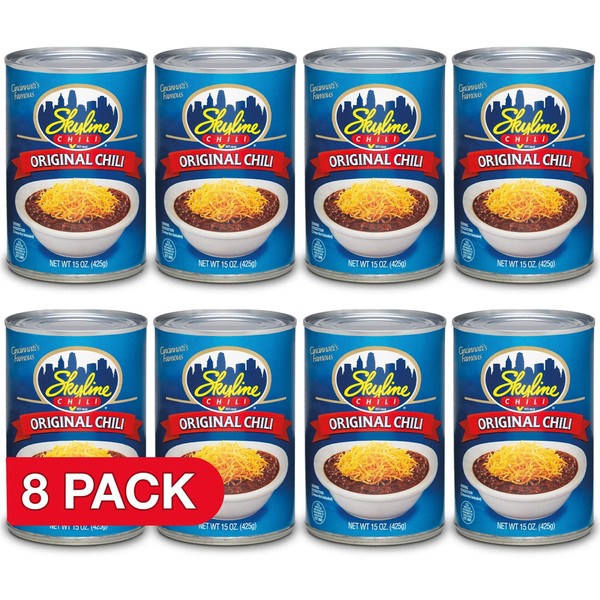 Skyline Chili, Classic Cincinnati Recipe, Made with Beef, 23g Protein, 15 oz can, Pack of 8