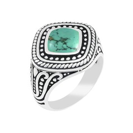 Natural Moonstone Lapis Malachite Labradorite Garnet Rose Quartz Carnelian Solitaire Ring 8x8mm Cushion Shape Gemstone 925 Silver Overlay Rings, Turquoise,