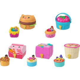 Polly Pocket Micro Dolls & Compacts with Toy Cars, Food Theme Vehicle Collection, Tiny Take Out Reveal Assortment with Surprises, JCR44