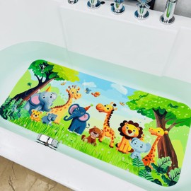 BEEHOMEE Non Slip Bath Mat for Tub,Cartoon Slip-Resistant Mat for Kids Bath Tub - Anti-Slip Bathtub Mat - Non-Slip Shower Floor Mat for Toddlers and Baby Bath Time (Jungle Friends)