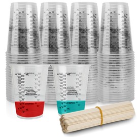 ZephyrCraft 50pcs 240ml Disposable Measuring Cups with 50pcs Mixing Sticks for Liquids