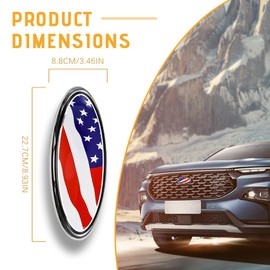 Kutyun Front Grille American Flag Emblem for Ford, Replacement for Ford Emblem, 9 Inch Aluminum Front Grill Rear Tailgate Oval Emblem, Car Exterior Accessories Suitable for Ford F150 F250 F35 (Chroma)