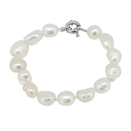 VN Jewelry Women's Pearl Bracelet | Large 10-11mm Baroque Freshwater Cultured Bracelet for Women Ladies and Girls Length 7.5" (White)