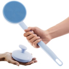 Sxnse Aura - Depurador corporal de silicona – Exfoliador eléctrico de espalda y cuerpo para acné, pelos encarnados y KP – Depurador vibrante de ducha con mango – Cepillo de baño impermeable y