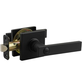 Bamberg 121SQ Door Lock Lever Handle for Entrance, Door Lever, Bed Bath Door Handle, Modern Heavy Duty Interior Door Lock for Left or Right Door (Privacy, Black, 1 Pack)