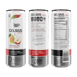 CELSIUS Sparkling Fuji Apple Pear, Functional Essential Energy Drink 12 Fl Oz (Pack of 12)