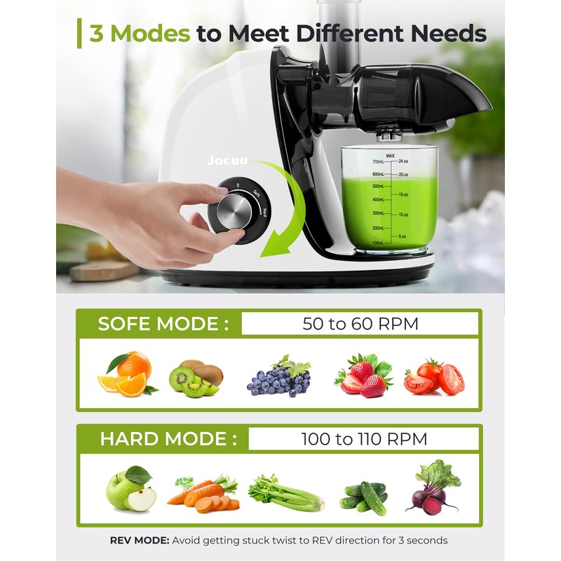 Jocuu Slow Masticating Juicer with 2-Speed Modes - Cold Press