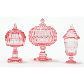 Chrysnbon 3 Pink Candy Dish Set by CHRYSNBON a Dollhouse Miniature 1:12 Scale US SHIPPER