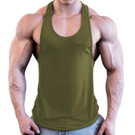 ZUEVI Men’s Stringer Tank Tops Y-Back Bodybuilding Muscle Cut T-Shirts Gym Fitness Tee Shirts 2 Pack(Black&Army Green-XL)