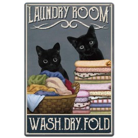 SUPERDANT Metal Tin Sign Black Cat Vintage Style Laundry Room Laundry Drying Compartment Retro Metal Poster Country Art Sign Office Home Decoration Farmhouse Funny Washroom Decor Gift