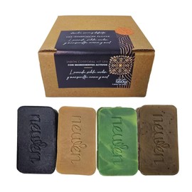 Newen Jabón corporal Natural - Barras con ingredientes activos, Sábila, Carbón, Lavanda y Avena, Manzanilla, Miel. (Kit Spa)