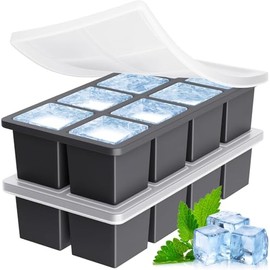 2Pcs ，Moldes De Silicona Para Cubitos De Hielo，8 Cavidade Moldes Para Paletas Heladas Con Tapa,, ...