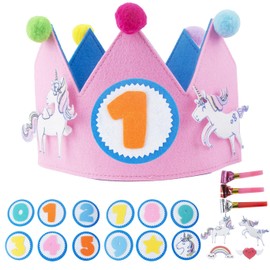 GWAWG Reusable Birthday Crown Felt Hats for Kids Baby’s Aged 1-9 Birthday Photo Props with Adjustable Velcro Party Birthday Decoration Headbands for Children